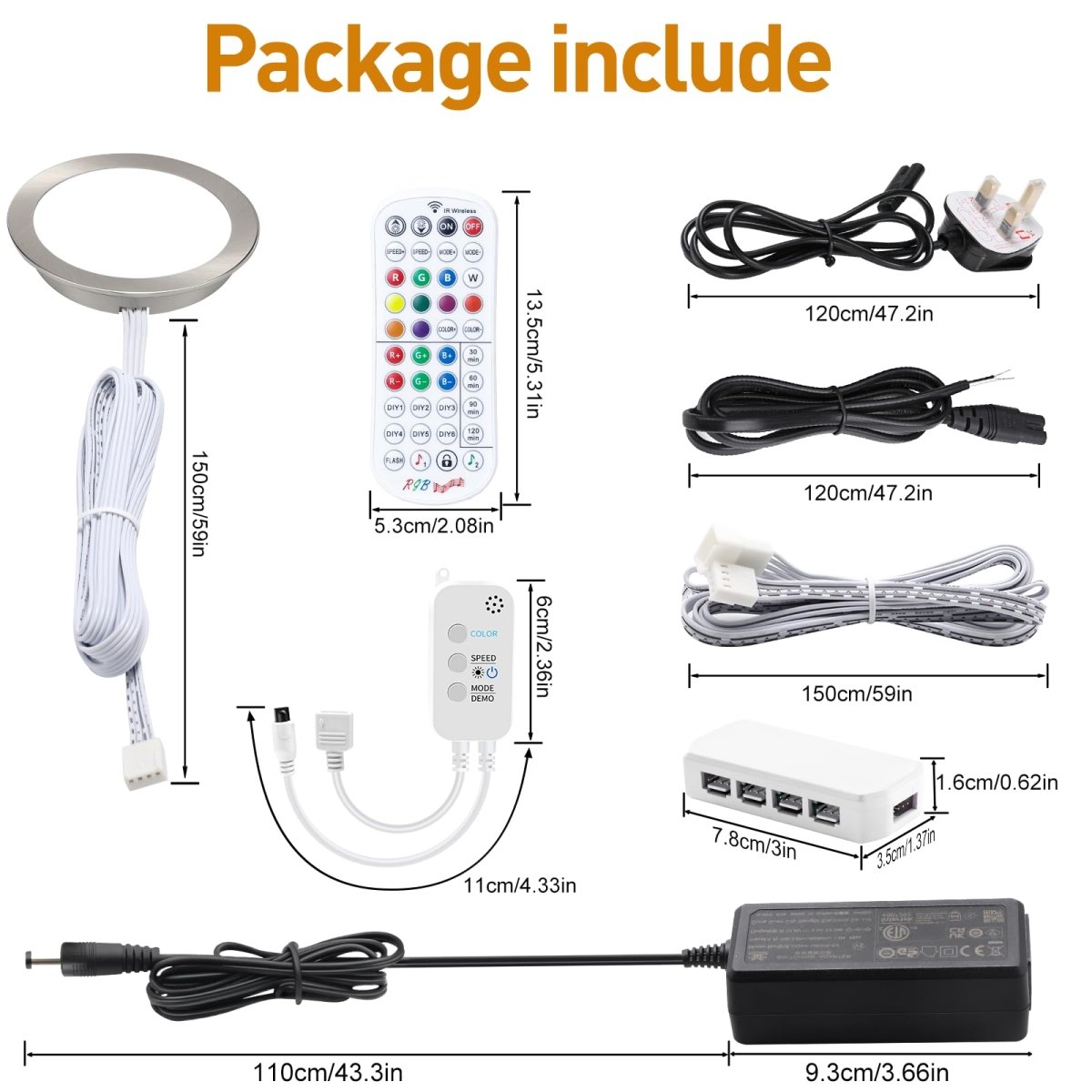 AIBOO RGB Under Cabinet Kitchen Lights 8 Pack,Downlights for Ceiling Colour Chang,Smart Under Cupboard Kitchen Lights Dimmable with Remote,Under Cabinet Light LED with Plug in or Hardwired [Energy Class E] - cabinet lights - AIBOO