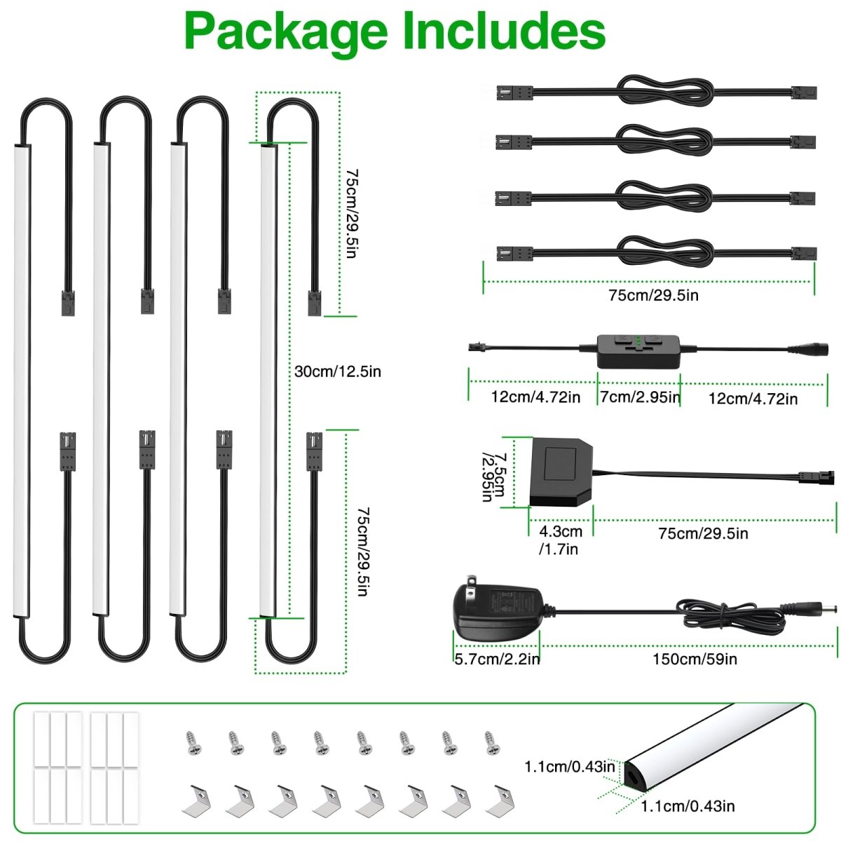 Under Cabinet Lighting, Timer & CCT with Slider Dimmer, Plug - in 12Inch 12W Lights for Gun Safe, Curio Cabinet, Kitchen, Bookshelf (4 Bars Kit) - under cabinet lighting kit - AIBOO