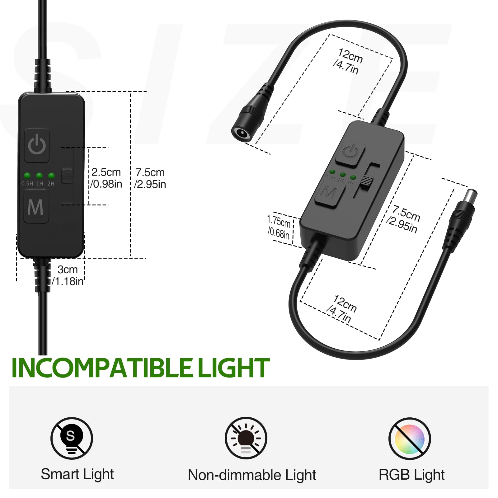 AIBOO Single Color Slider Dimmer with Timer - PWM 1pc DC 5V/12V/24V LED Controller, 36W Max, Slide Brightness Control & Auto-Off for LED Strip Lights, Closet, Counter, Aquarium Lighting