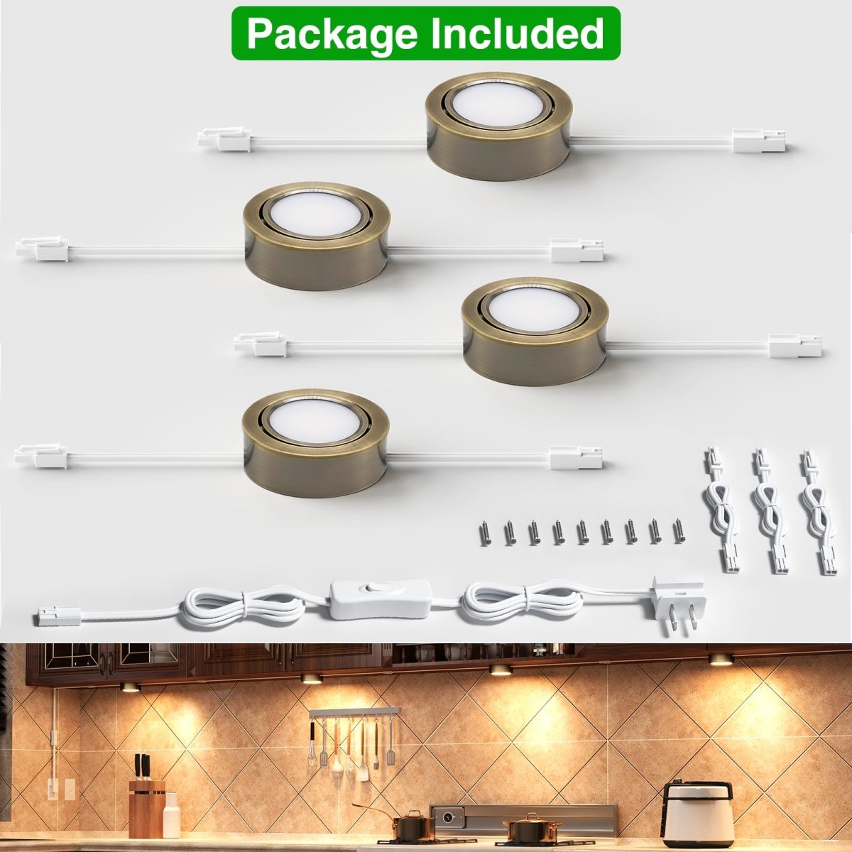 Swivel Puck Lights, Dimmable 120V LED Under Cabinet Lighting,Hardwired/Plug in for Kitchen, Closet, Display Cabinet, Shelf(Warm White/3000K) (Bronze, 4, Pack) - 120v cabinet lights - AIBOO