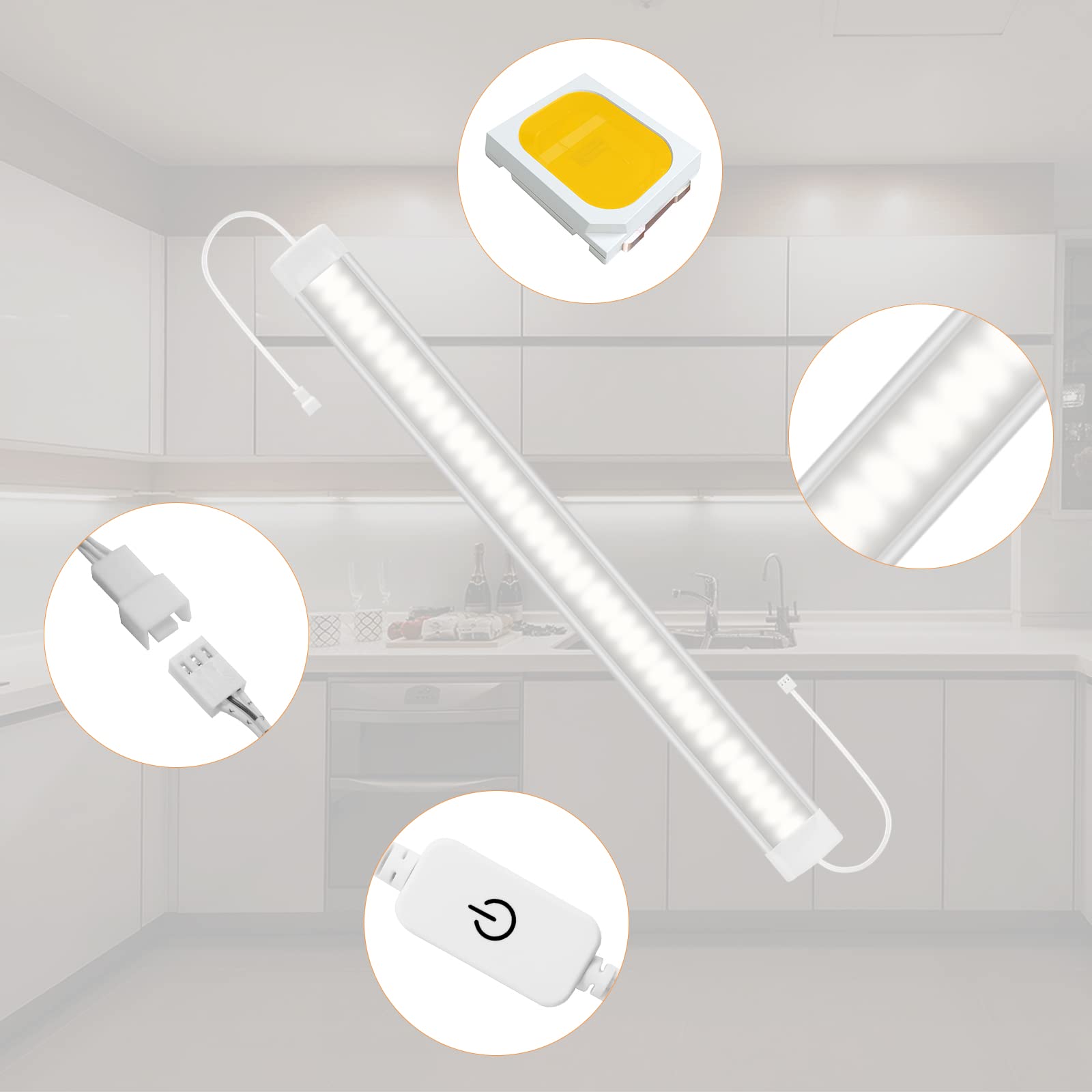 Éclairage LED sous armoire à intensité variable 3 couleurs, fonction mémoire, barre lumineuse de placard à LED HURYEE 11 pouces alimentée par USB, lumières sous comptoir pour cuisine, étagère, placard (2700K 4000K 6000K)