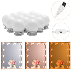 AIBOO LED Makeup Vanity Lights with 14 Dimmable Light Bulbs, Hollywood Style Cosmetic Mirror Lights, USB Cable, 3 Color Modes for Dressing Room Tabletop Bedroom - vanity light - AIBOO