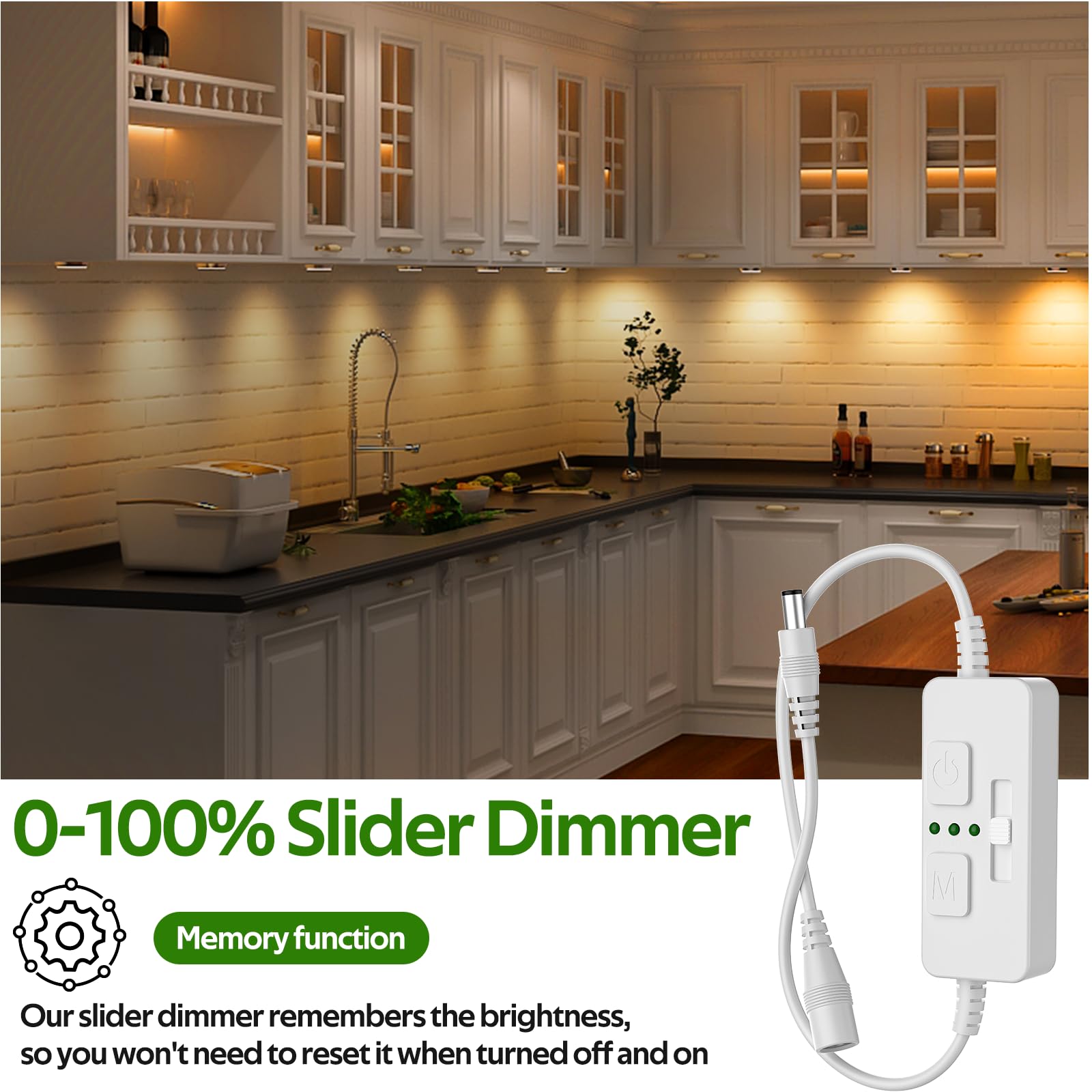 AIBOO Single Color Slider Dimmer with Timer - PWM 1pc DC 5V/12V/24V LED Controller, 36W Max, Slide Brightness Control & Auto-Off for LED Strip Lights, Closet, Counter, Aquarium Lighting