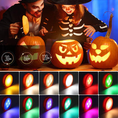 Halloween LED Pumpkin Lights - 2 - Pack with Remote Control & Timer, Battery - Operated Flameless RGB & Warm Orange Candles for Festive Decor - garden light - AIBOO