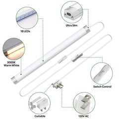 AIBOO Under Cabinet Lighting, Dimmable 12 inch Under Counter Lights, 120V Plug in & Hardwired, Linkable LED Closet Lights for Kitchen, Shelf, Workbench, Desk,Cupboard,Garage (12 PCS), Warm White 3000K - 120v cabinet lights - AIBOO