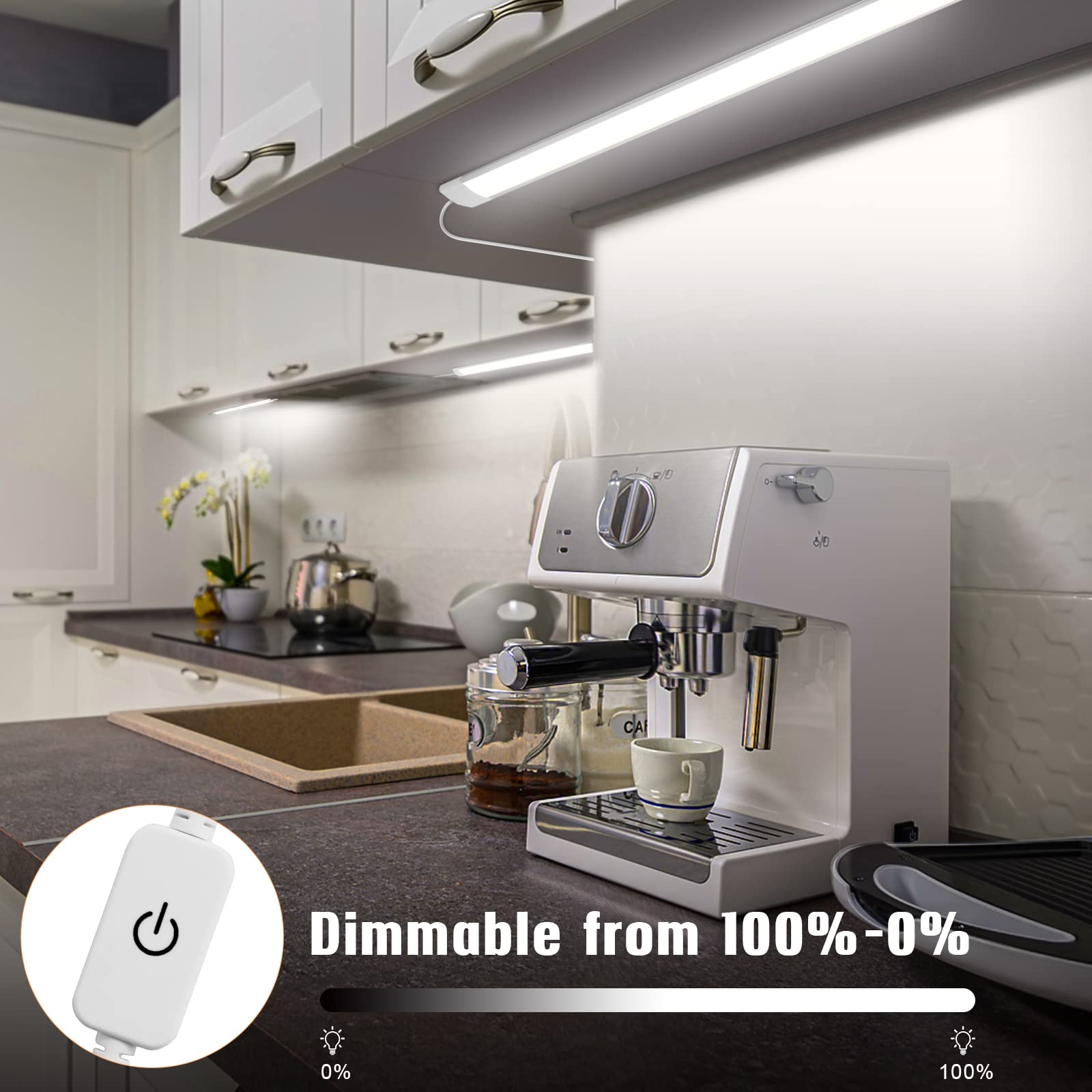 Éclairage LED sous armoire à intensité variable 3 couleurs, fonction mémoire, barre lumineuse de placard à LED HURYEE 11 pouces alimentée par USB, lumières sous comptoir pour cuisine, étagère, placard (2700K 4000K 6000K)
