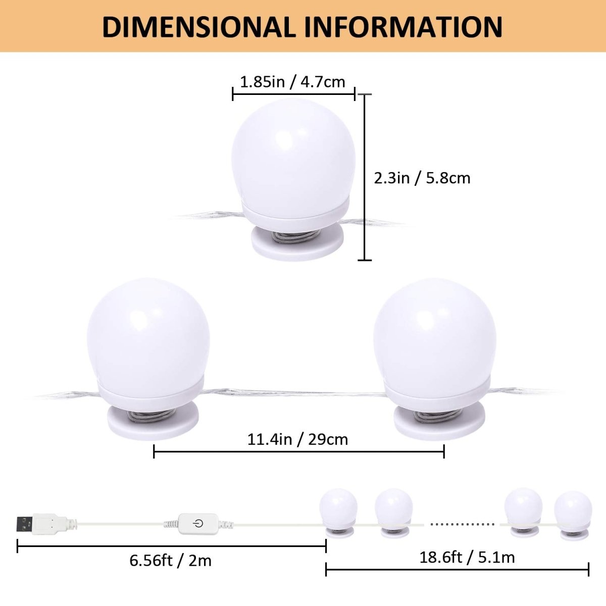 AIBOO LED Makeup Vanity Lights with 14 Dimmable Light Bulbs, Hollywood Style Cosmetic Mirror Lights, USB Cable, 3 Color Modes for Dressing Room Tabletop Bedroom - vanity light - AIBOO