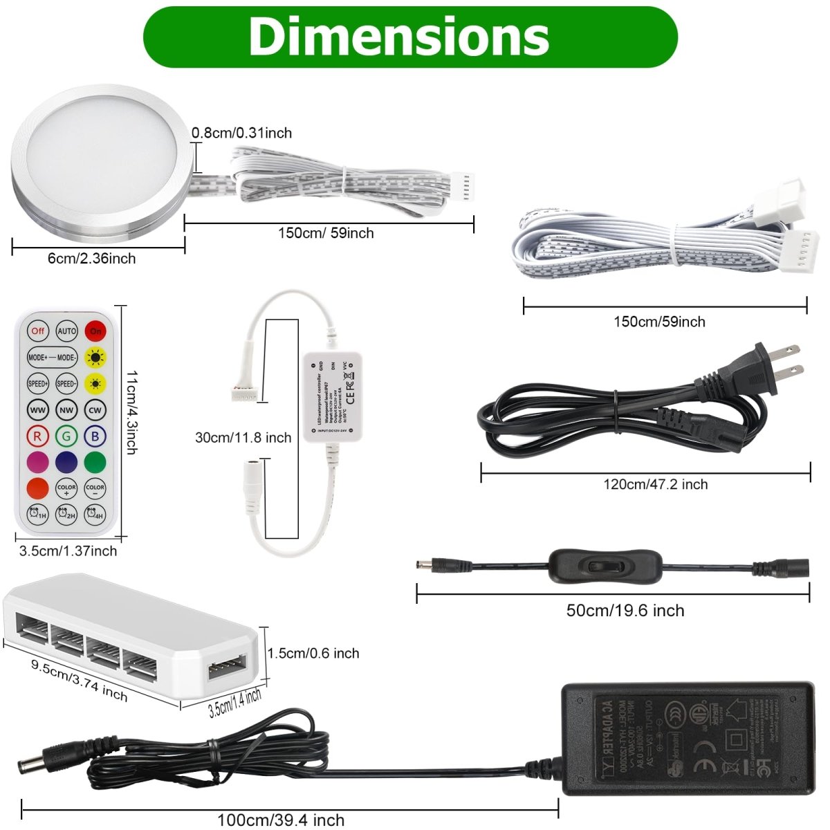 AIBOO Under Cabinet Lighting Kit, 8 Pack Dimmable RGB and CCT LED Puck Lights with Timer Function, Wireless Remote Control, Linkable Design, Ideal for Kitchen, Living Room, and Display Shelves - under cabinet lighting kit - AIBOO