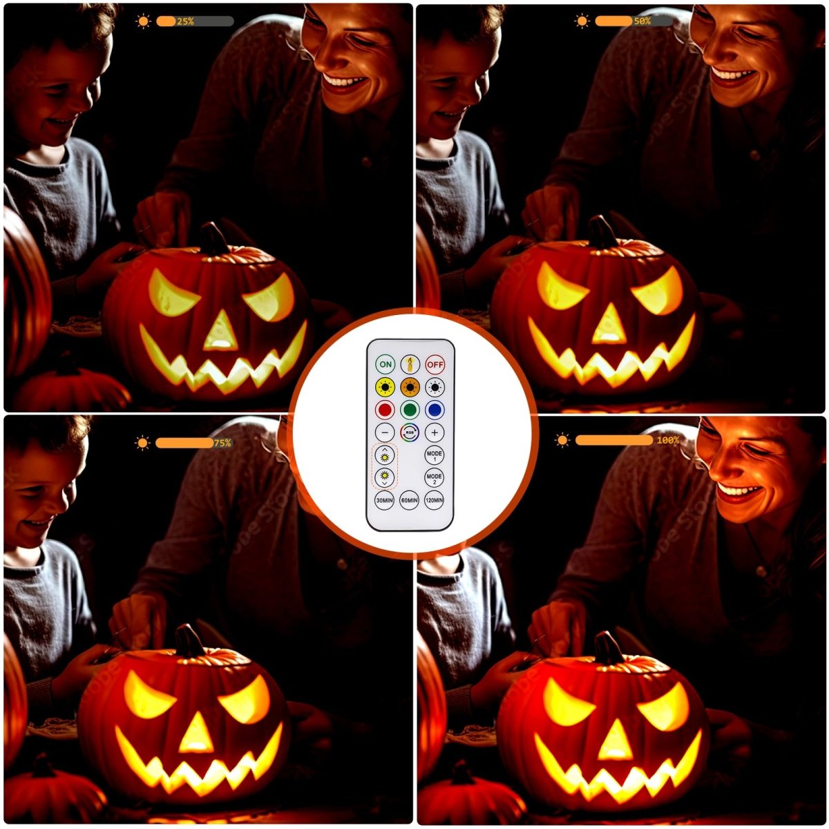 Halloween LED Pumpkin Lights - 2 - Pack with Remote Control & Timer, Battery - Operated Flameless RGB & Warm Orange Candles for Festive Decor - garden light - AIBOO