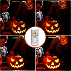 Halloween LED Pumpkin Lights - 2 - Pack with Remote Control & Timer, Battery - Operated Flameless RGB & Warm Orange Candles for Festive Decor - garden light - AIBOO
