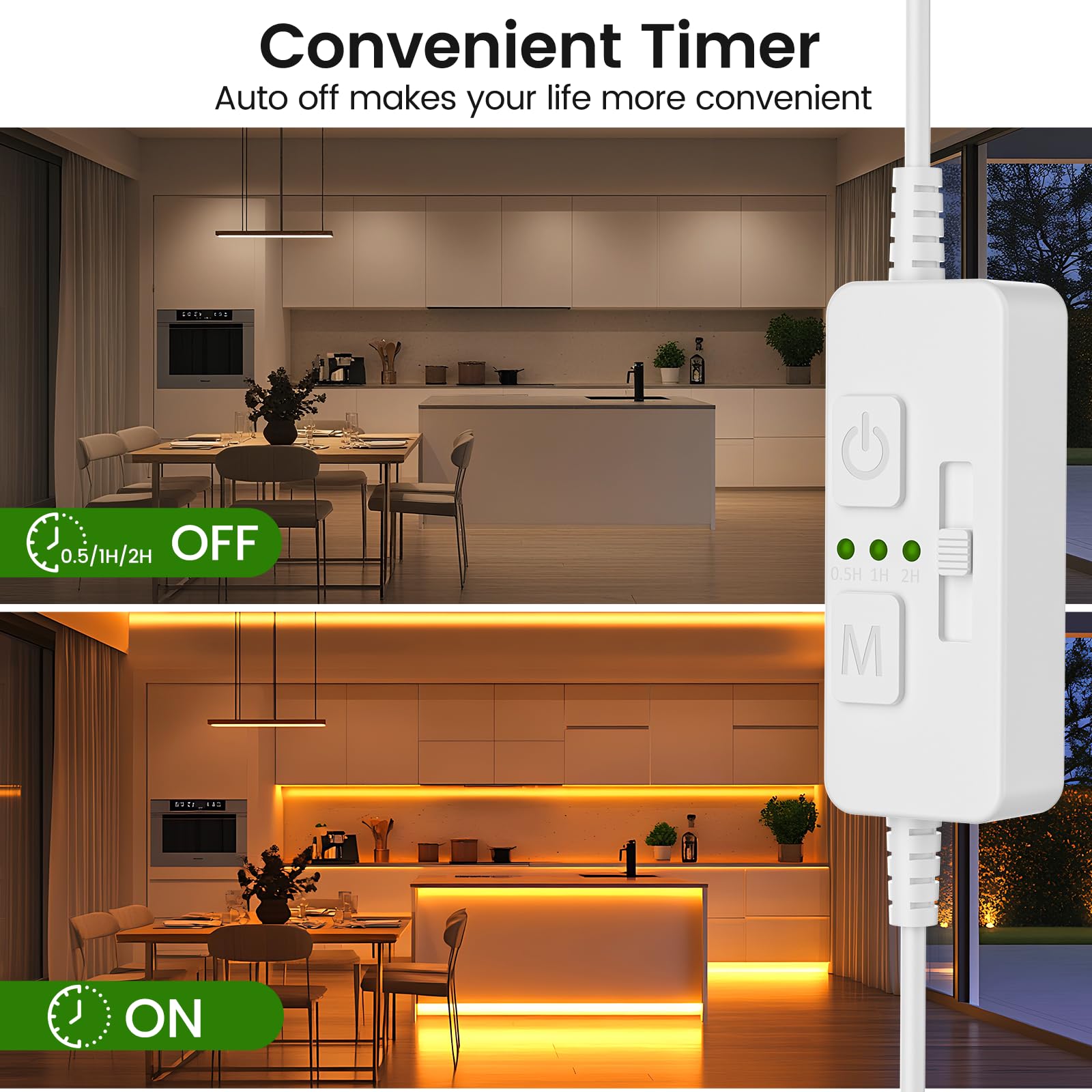 AIBOO Single Color Slider Dimmer with Timer - PWM 1pc DC 5V/12V/24V LED Controller, 36W Max, Slide Brightness Control & Auto-Off for LED Strip Lights, Closet, Counter, Aquarium Lighting