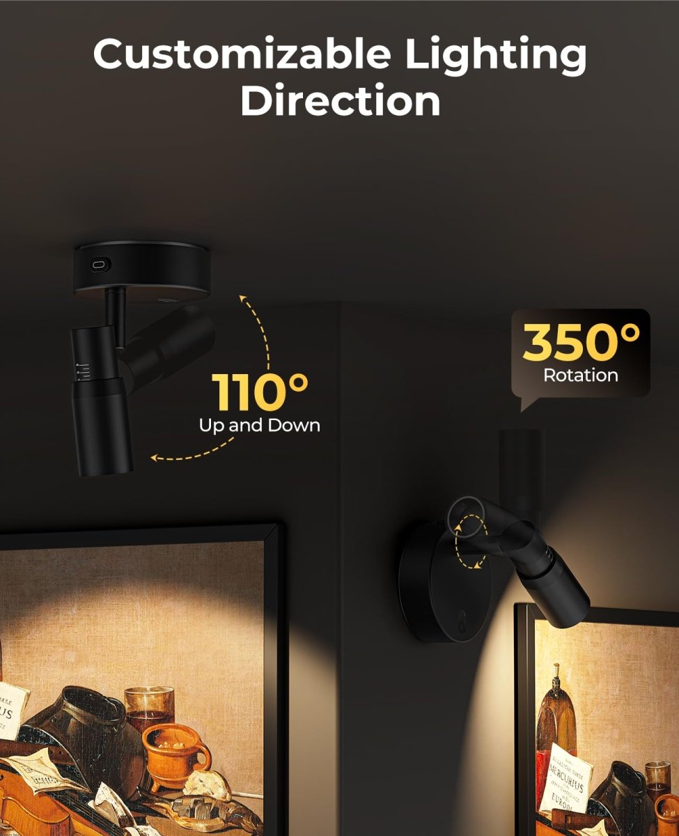 Spot Lights Indoor, Rechargeable Picture Light with Remote, Dimmable CCT Spotlight for Wall Art, Battery Uplights Indoor with Timer for Plant Artwork Painting Sofa Corner 1PC - wall sconce - AIBOO