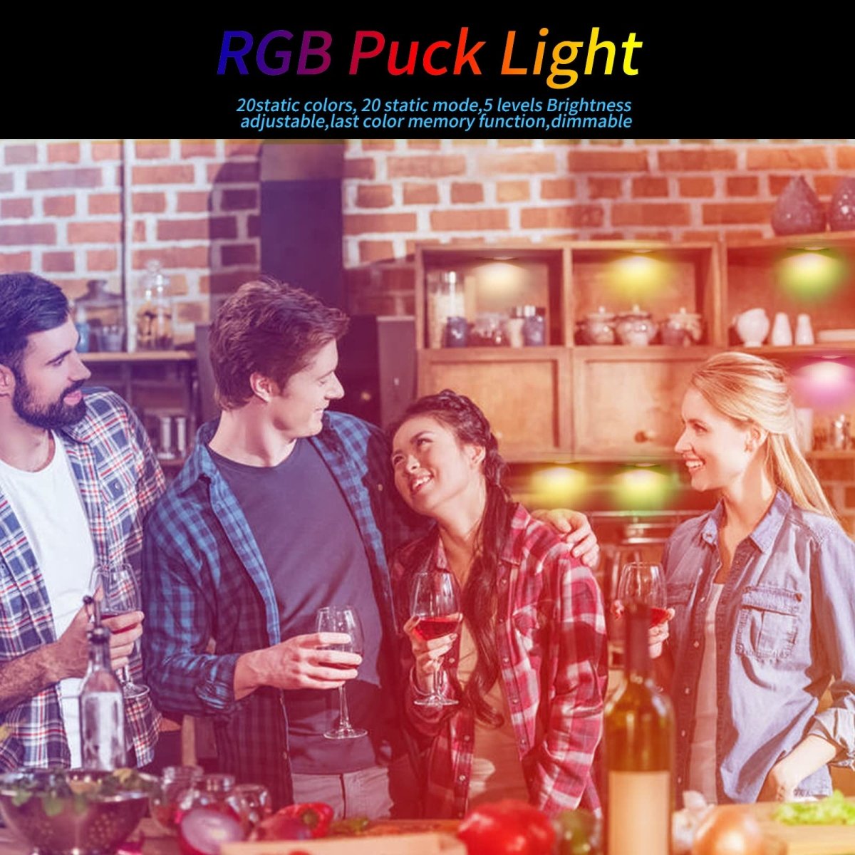 RGB Under Cabinet Lighting Kit,Color Changing LED Puck Light USB Powered Memory Function with Dimmable Switch Control Color Changing and Bright LEDs for Cabinet Counter Bedroom,Showcase,Closet - single light - AIBOO