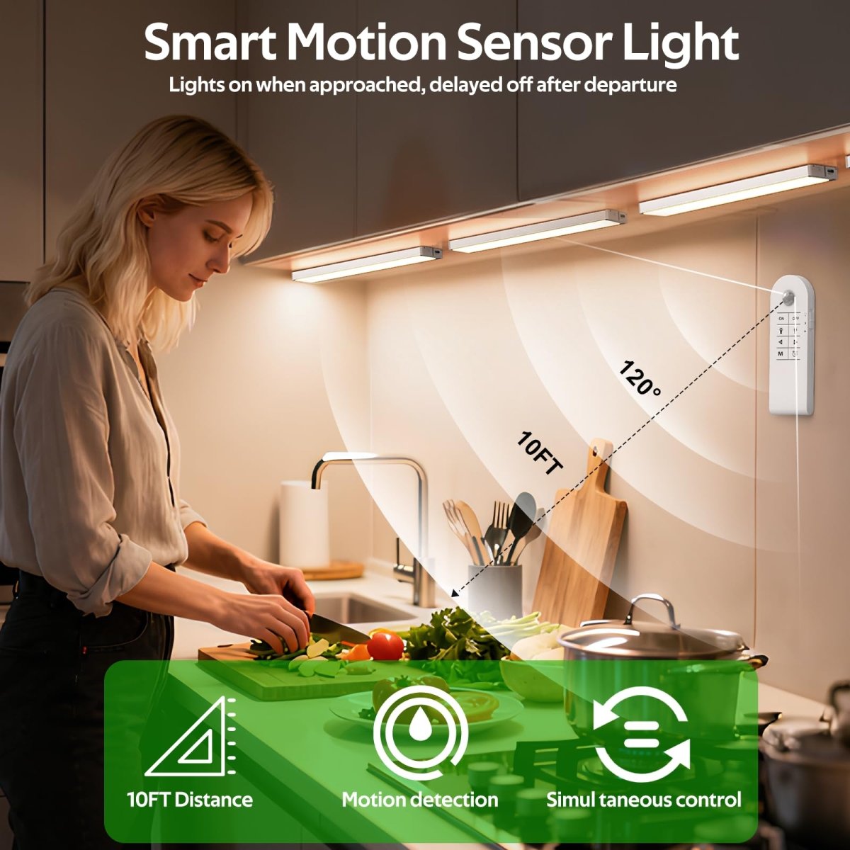 Under Counter Lights, 1800mAh Rechargeable Gun Safe Lights Motion Sensor Lights,3 Pack 8 inch Under Cabinet Lighting,3 Color Temperatures Magnetic Closet Lights for Kitchen, Stairs,Wardrobe - cabinet lights - AIBOO