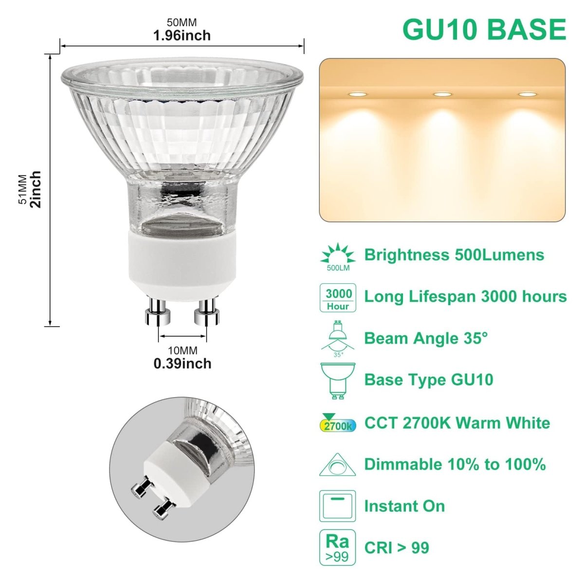 GU10 Halogen Bulb 50W Halogen Light Bulbs for Candle Warmer Lamp, GU10+C, MR16 with Glass Cover, 2700K Warm White, Dimmable, Pack of 6 - light bulb - AIBOO