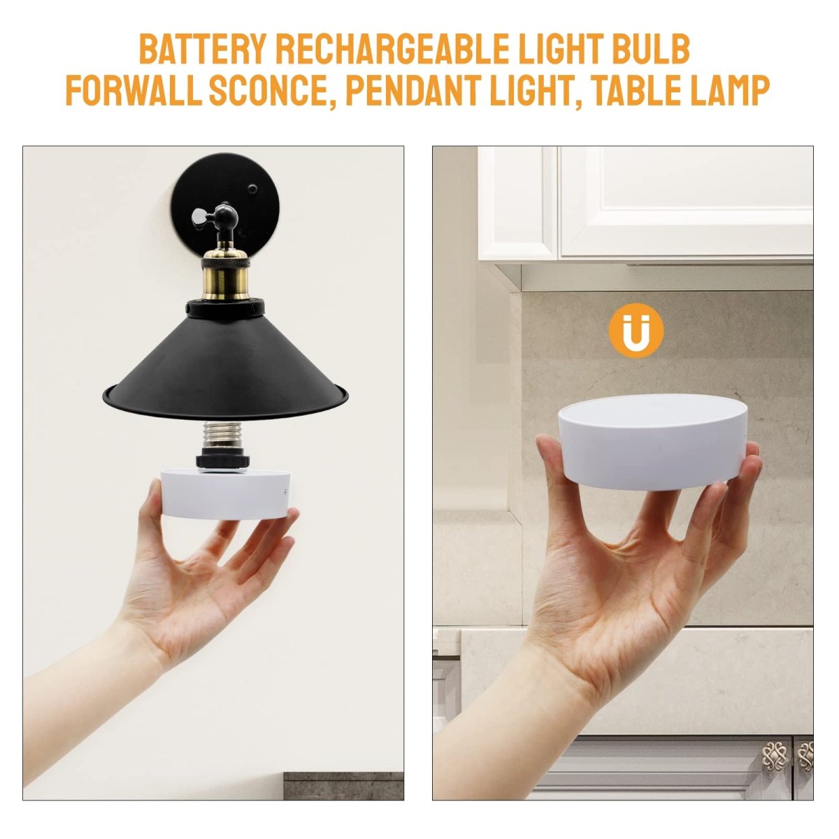 USB Rechargeable Light Bulb 2 Pack with Remote,Wireless E27 LED Light Bulb Dimmable Timer and 3 Color Temperatures,Puck Lights Bulbs E27 for Lamps,Wall Light,Home Indoor Lighting [Energy Class E] - light bulb - AIBOO