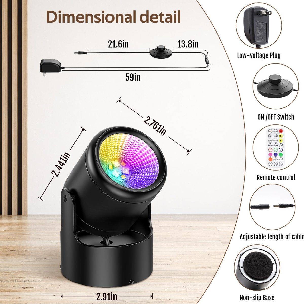 RGB and 3CCT LED Spot Lights Up Lights Indoor 20 Color Changing Dimmable Floor Spotlight Lamp with Remote & Foot Switch Accent Lighting for Plant Home Décor Picture - wall sconces - AIBOO