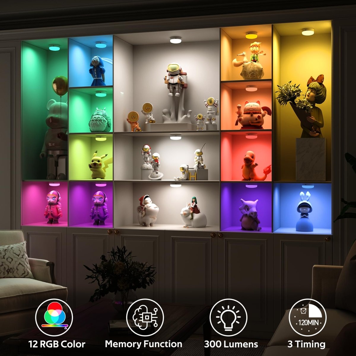 3000mAh Battery Rechargeable Light Bulbs Dimmable, 12RGB+CCT Color Changing Screw in Puck Light Bulbs, Non Hardwired LED E26 Bedroom Light Bulbs for Wall Sconce,Table Lamp(2 Pack) - light bulb - AIBOO