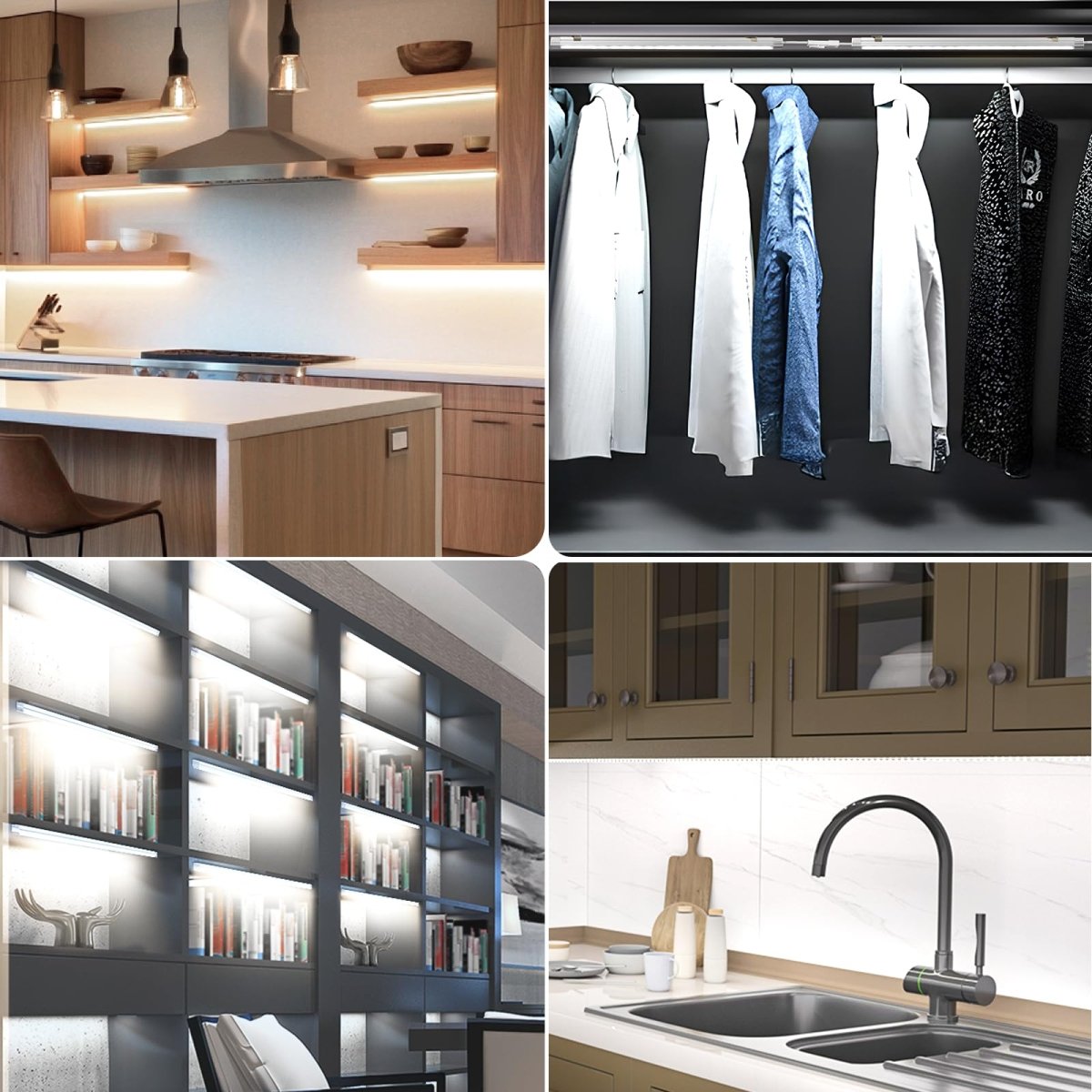 AIBOO Under Cabinet Lighting, Dimmable 12 inch Under Counter Lights, 120V Plug in & Hardwired, Linkable LED Closet Lights for Kitchen, Shelf, Workbench, Desk,Cupboard,Garage (12 PCS), Warm White 3000K - 120v cabinet lights - AIBOO