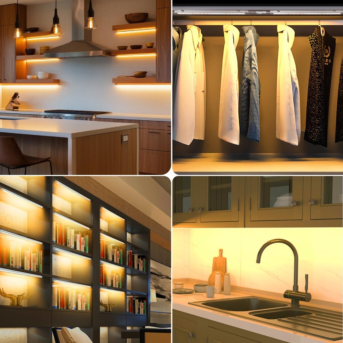 AIBOO Under Cabinet Lighting, Dimmable 12 inch Under Counter Lights, 120V Plug in & Hardwired, Linkable LED Closet Lights for Kitchen, Shelf, Workbench, Desk,Cupboard,Garage (12 PCS), Warm White 3000K - 120v cabinet lights - AIBOO