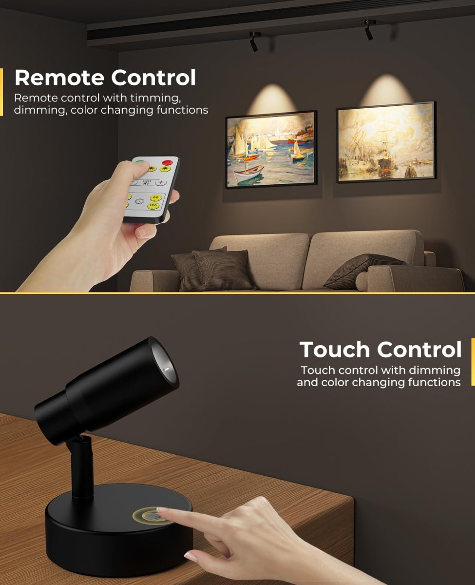 Spot Lights Indoor, Rechargeable Picture Light with Remote, Dimmable CCT Spotlight for Wall Art, Battery Uplights Indoor with Timer for Plant Artwork Painting Sofa Corner 1PC - wall sconce - AIBOO