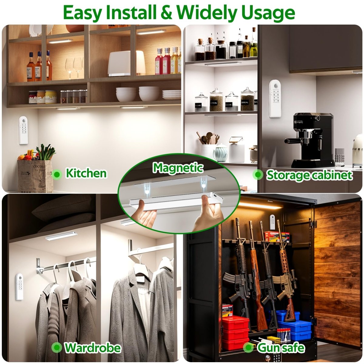 Under Counter Lights, 1800mAh Rechargeable Gun Safe Lights Motion Sensor Lights,3 Pack 8 inch Under Cabinet Lighting,3 Color Temperatures Magnetic Closet Lights for Kitchen, Stairs,Wardrobe - cabinet lights - AIBOO