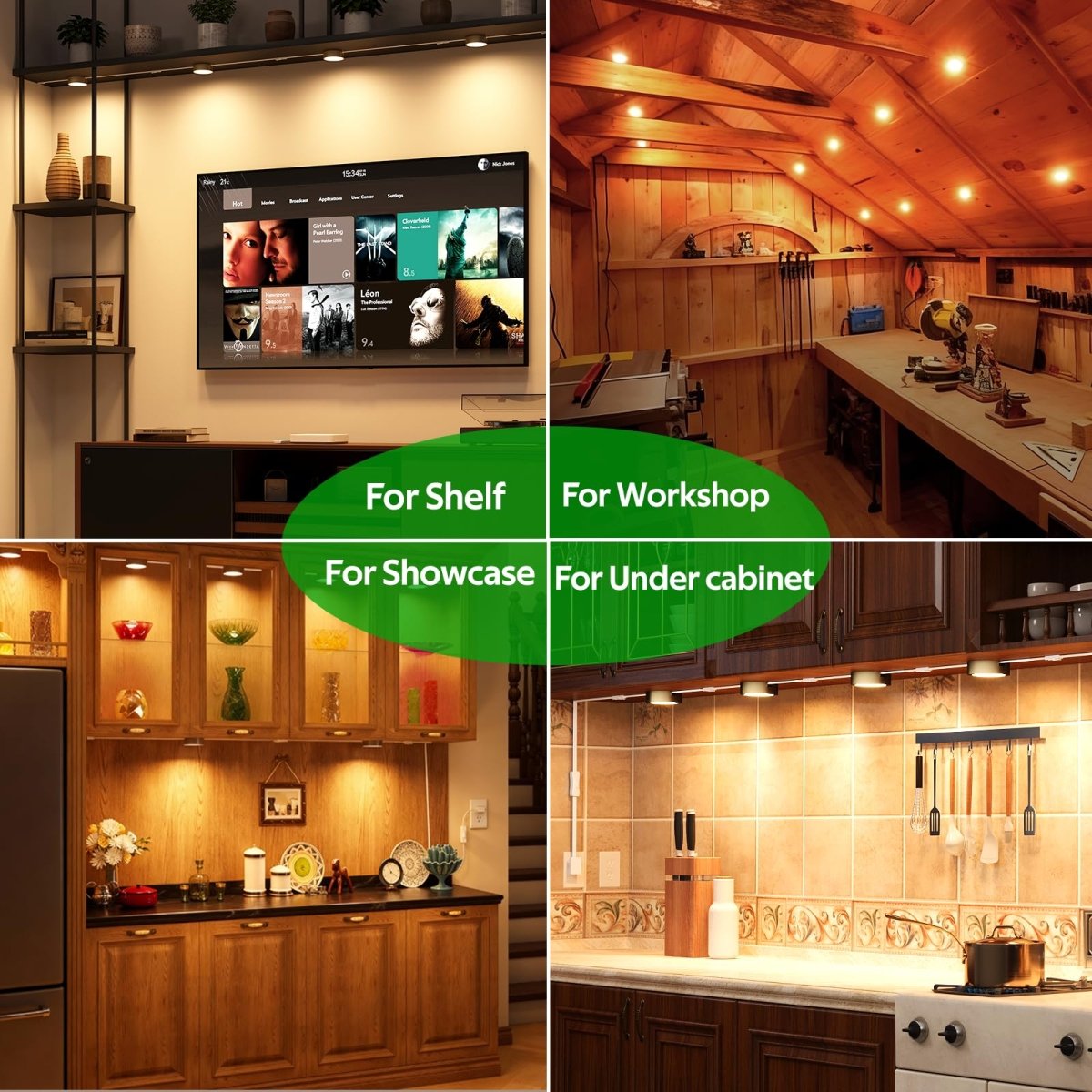 Swivel Puck Lights, Dimmable 120V LED Under Cabinet Lighting,Hardwired/Plug in for Kitchen, Closet, Display Cabinet, Shelf(Warm White/3000K) (Bronze, 4, Pack) - 120v cabinet lights - AIBOO