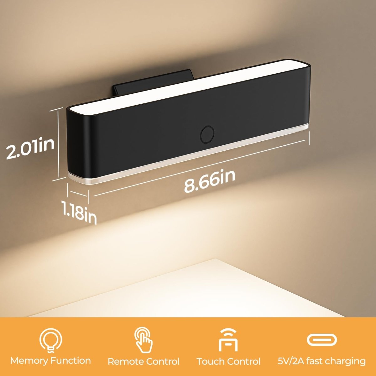 Battery Operated Wall Sconce Set of 2 Wireless Wall Lamp with Remote Control & Touch Control Rechargeable LED Wall Lights 3 Color Temperatures 360° Rotatable for Bedroom Living Room Black - wall sconce - AIBOO