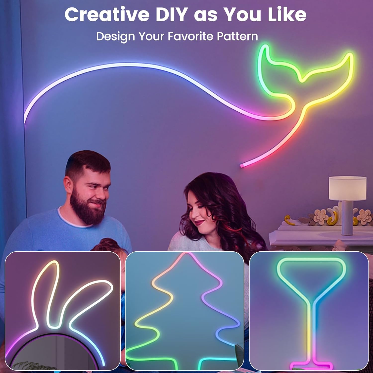 Led Neon Rope Lights with APP/Remote Control, Flexible DIY Design, Music Sync Neon Lights for Wall Decor, Outdoor IP67 Waterproof, RGB LED Strip Lights for Bedroom, Living, Gaming, Party