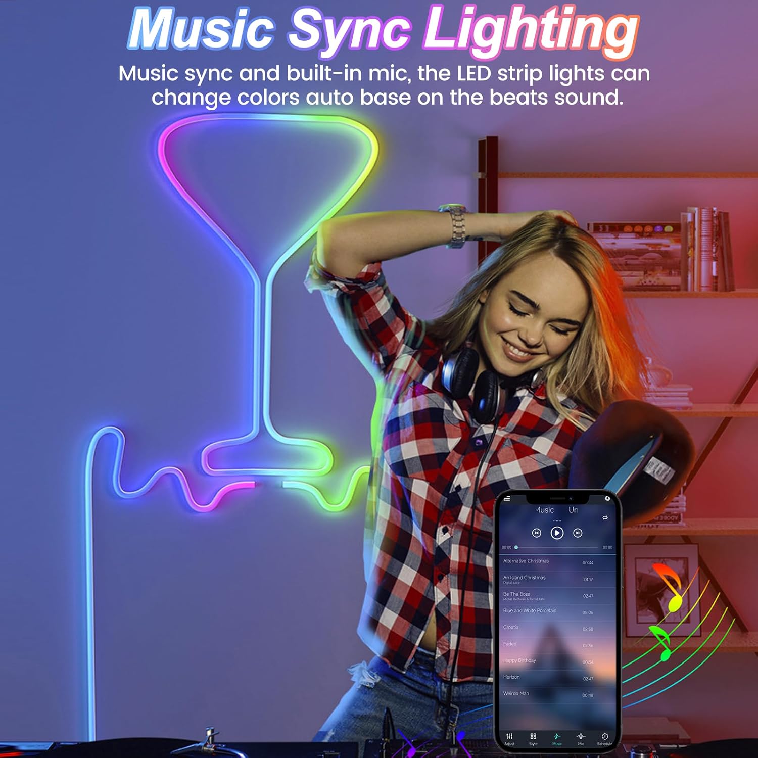 Led Neon Rope Lights with APP/Remote Control, Flexible DIY Design, Music Sync Neon Lights for Wall Decor, Outdoor IP67 Waterproof, RGB LED Strip Lights for Bedroom, Living, Gaming, Party