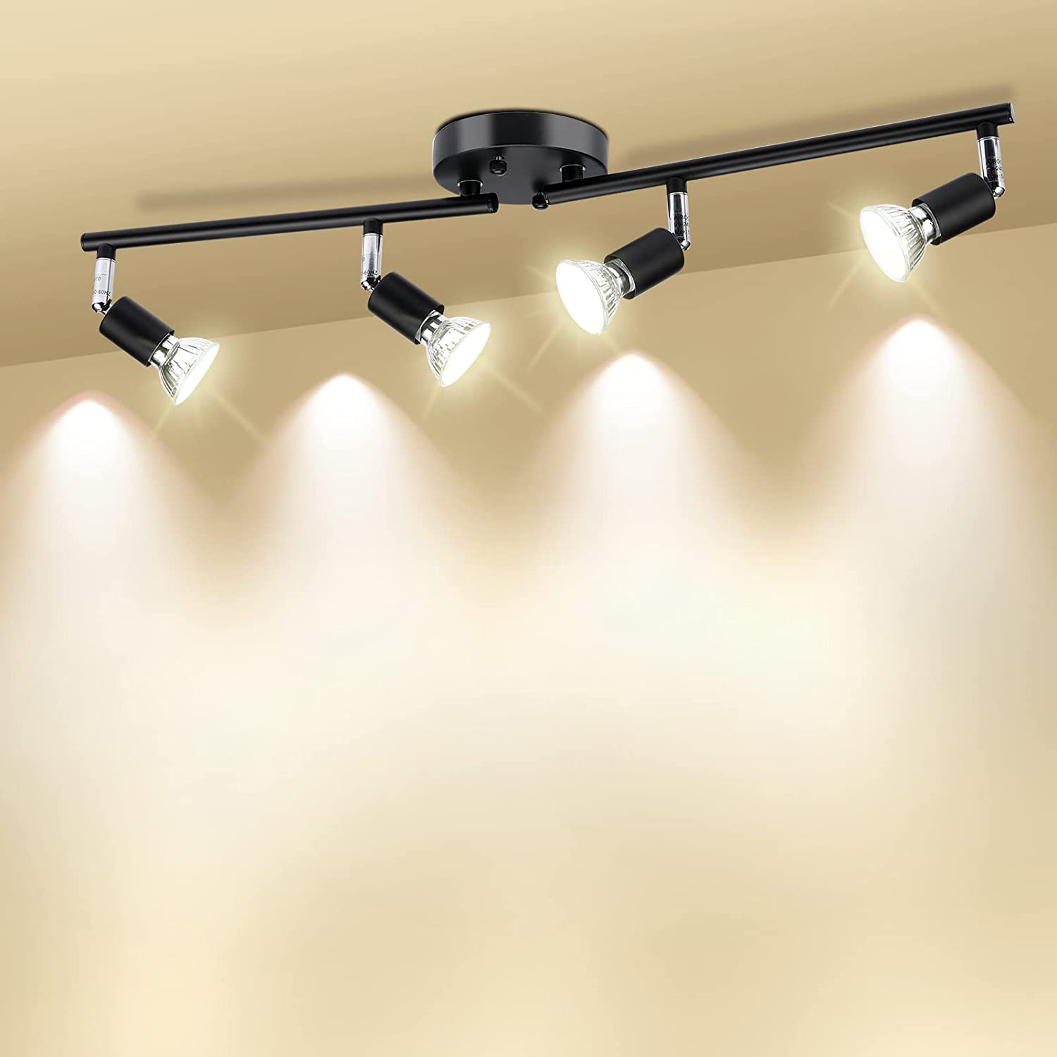 Track Lighting Kit, 4 Head Foldable Ceiling Spot Light (BLack,Bulbs Not Included)