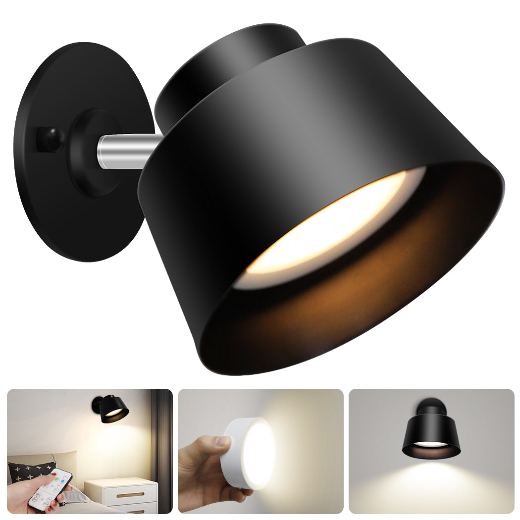 AIBOO LED Wandleuchten Mit Fernbedienung USB Licht Aufladen Batteriebetriebene Wandleuchten, 3 Farbtemperatur Einstellbar, Drehbar 360°, Dimmbare Batterie Wandleuchten Für Schlafzimmer Treppen Galerie (1 Pcs)