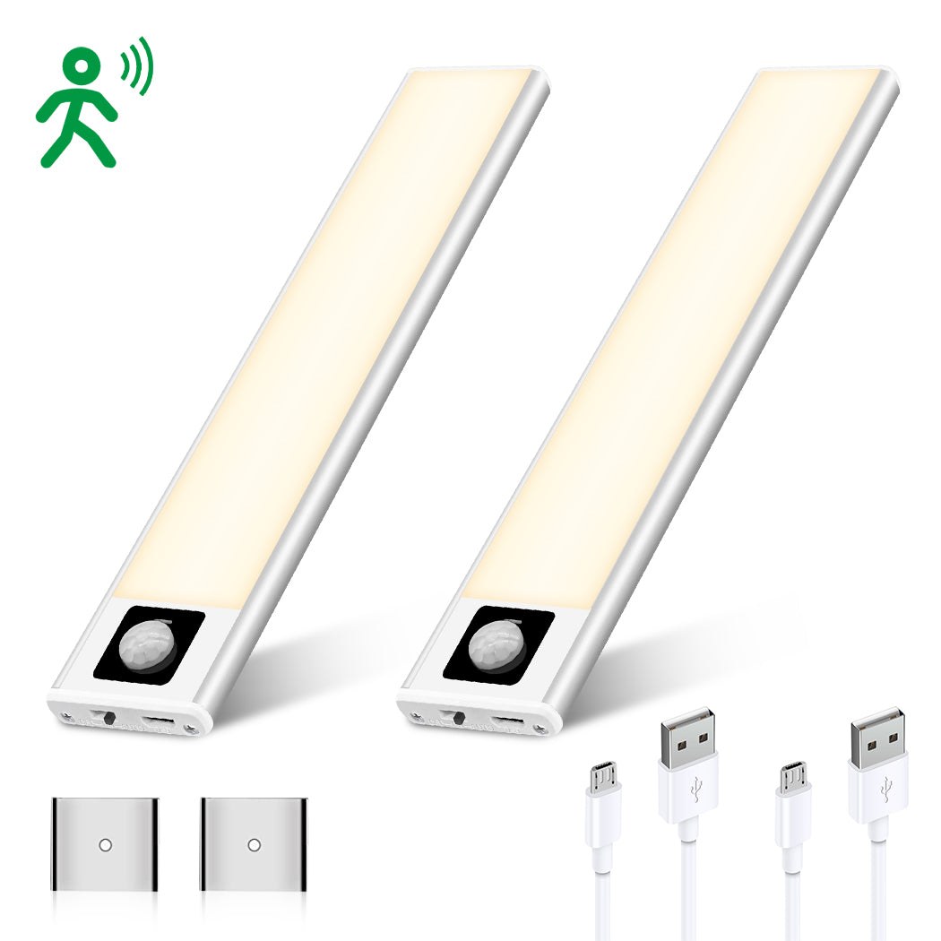 Lumières à détecteur de mouvement à LED, lumière USB sans fil rechargeable 72 LED sous les placards de cuisine avec aimant pour les lumières des placards d'escalier de garde-robe