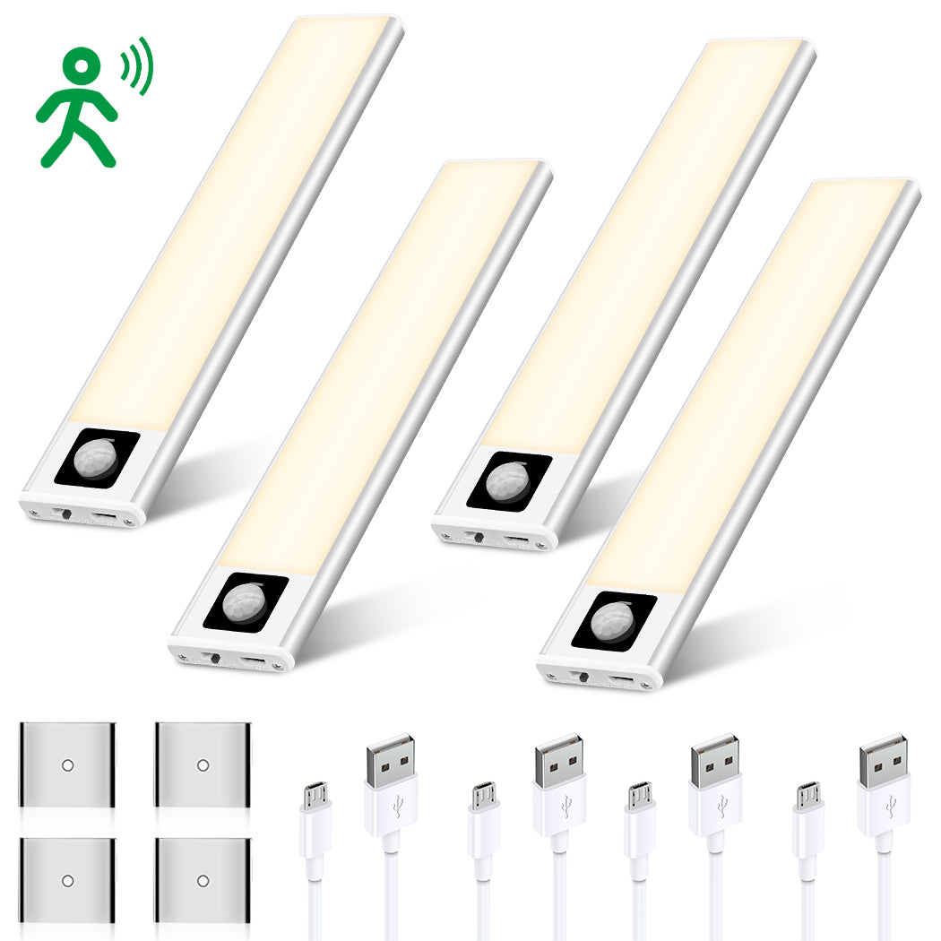 Lumières à détecteur de mouvement à LED, lumière USB sans fil rechargeable 72 LED sous les placards de cuisine avec aimant pour les lumières des placards d'escalier de garde-robe