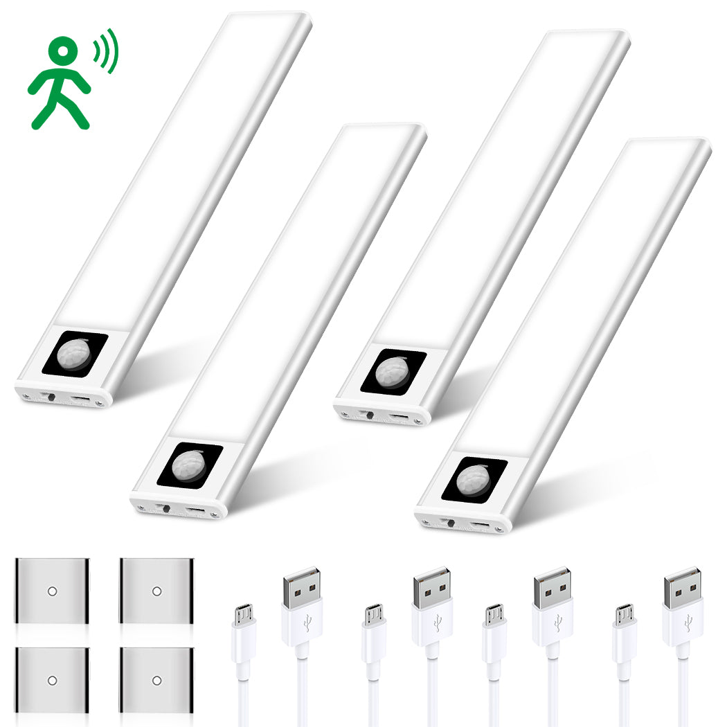 Lumières à détecteur de mouvement à LED, lumière USB sans fil rechargeable 72 LED sous les placards de cuisine avec aimant pour les lumières des placards d'escalier de garde-robe