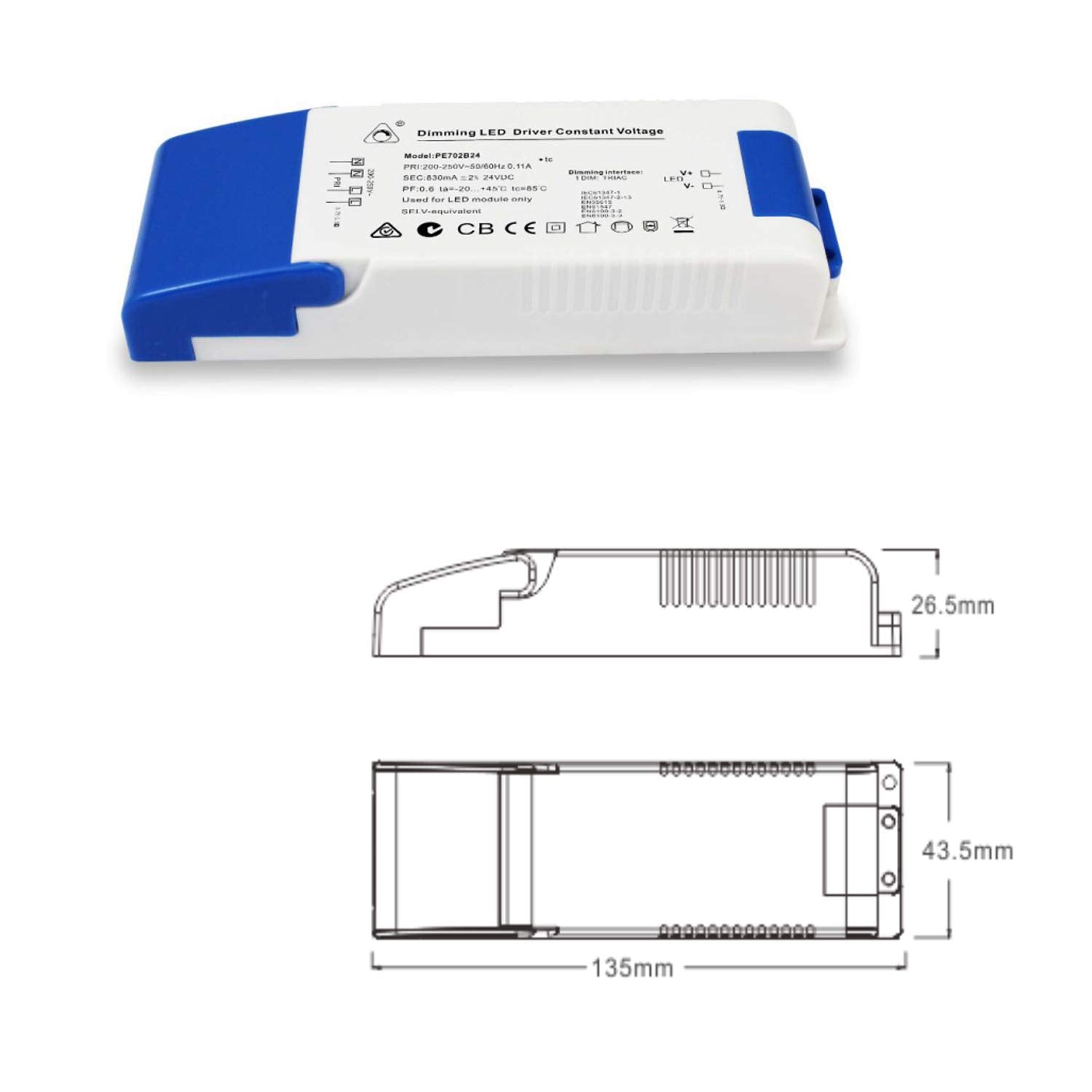 12VDC 20W Traic Dimmable Power Supply, 110V AC TO 12V DC Transformer Compatible with Standard Wall Dimmer