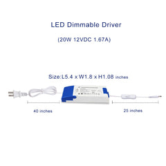 12VDC 20W Traic Dimmable Power Supply, 110V AC TO 12V DC Transformer Compatible with Standard Wall Dimmer