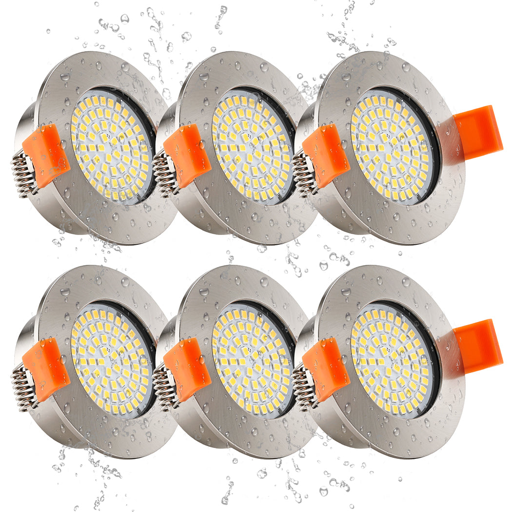 AIBOO Spots LED encastrables pour plafond, 5 W, 400 lm, ultra fins, IP44, nickel brossé, pour salle de bain, salon, salle de bain, couloir (blanc chaud, 6 paquets)