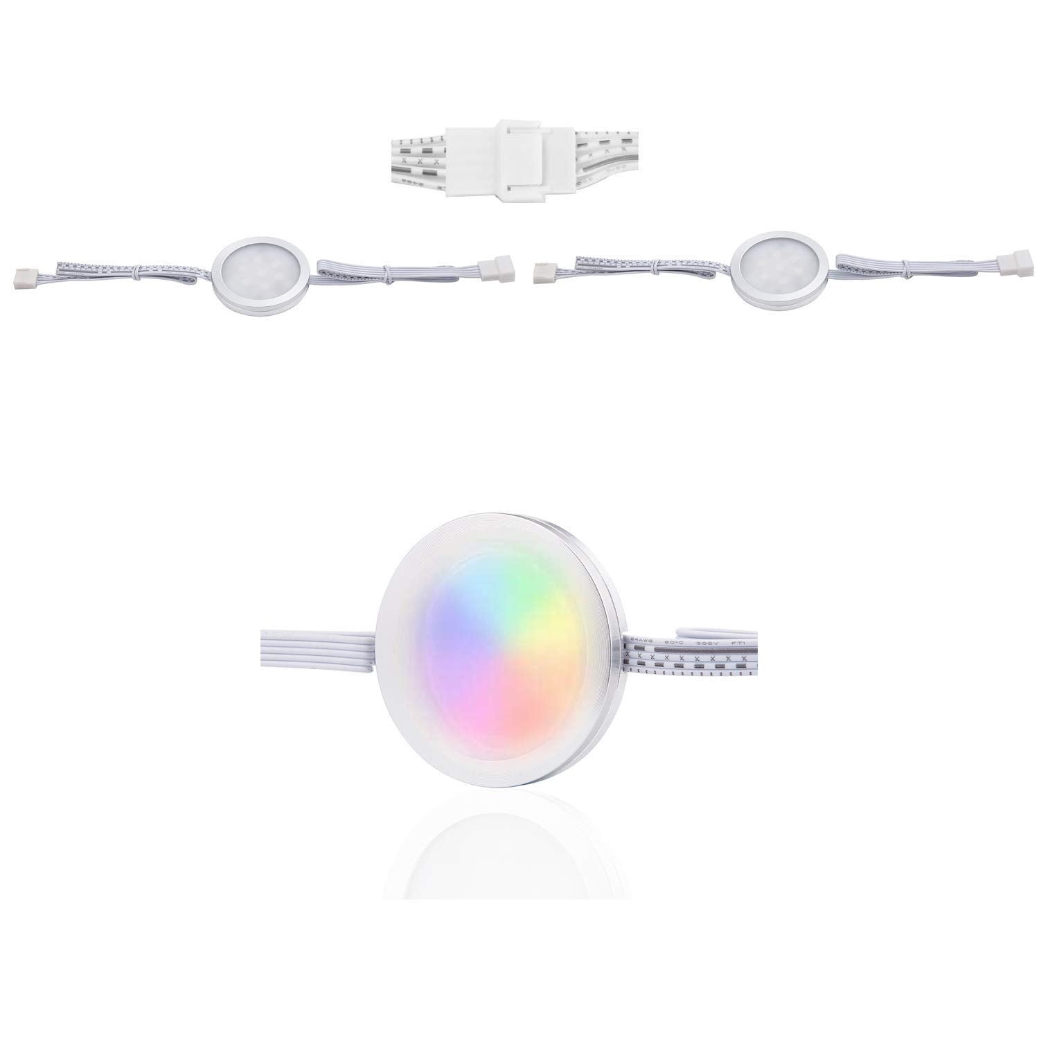 Kit d'éclairage à rondelles rondes à intensité variable et à changement de couleur, armoires de cuisine 24 V, affichage, vitrine, kit d'éclairage LED RGBW sous armoire avec télécommande IR 40 touches (5 paquets, RGBW)