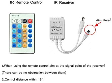 IRC240-S 24 Key IR Remote Led Dimmer Controller for 5050 3528 5630 Single Color Flexible Led Strip Rope lights Dimmer，12v 6a,DC5.52.1mm port