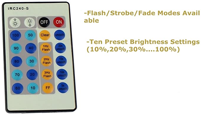 IRC240-S 24-Tasten-IR-Fernbedienung für LED-Dimmer-Controller für 5050 3528 5630 einfarbige flexible LED-Streifen-Lichterketten-Dimmer, 12 V 6 A, DC5.52.1-mm-Anschluss 