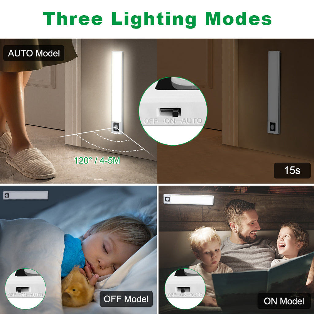 AIBOO LED Motion Sensor Lights，Wireless USB Light Rechargeable 72LED Under Cupboard Kitchen Lights with Magnetic for Wardrobe Stair Cupboard Lights