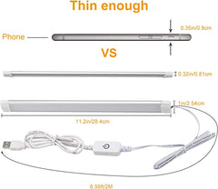 AIBOO LED Under Cabinet Lighting,Dimmable 11.2inch,5V USB Powered Closet Light Bar with Touch Sensor,ETL Plug Under Counter Strip Lights with 3 Color Temperature for Kitchen Cupboard Shelf Bookcase (2Pack)