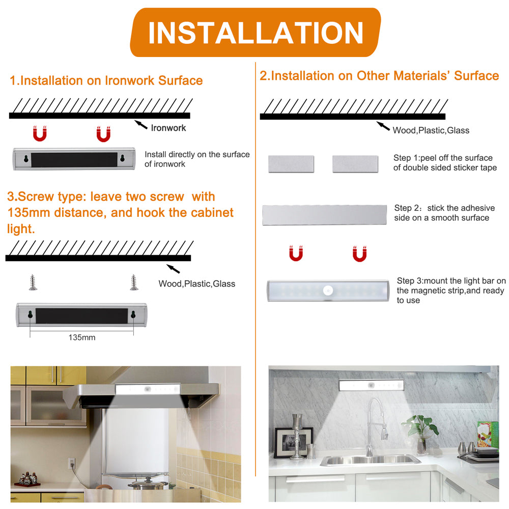 USB wiederaufladbare LED-Unterschrankbeleuchtung mit Bewegungsmelder, Schranklampe, Nachtlicht, 20 LEDs für Schrank, Kleiderschrank, Treppe