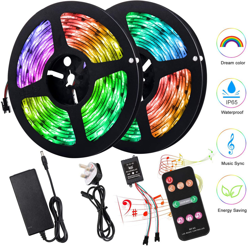 Dreamcolor LED-Lichterkette 10M 300LEDs Regenbogen-Lichterkette mit Musiksynchronisation und Fernbedienung, wasserdichte IP65-Lichterkette 