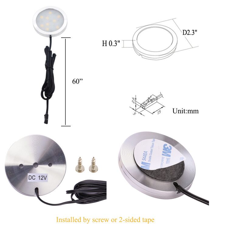 AIBOO LED-Unterschrankbeleuchtungsset, 4 Packungen mit 12-V-Puck-Leuchten mit dimmbarer HF-Fernbedienung für die Beleuchtung von Küche, Schrank und Waffenschrank