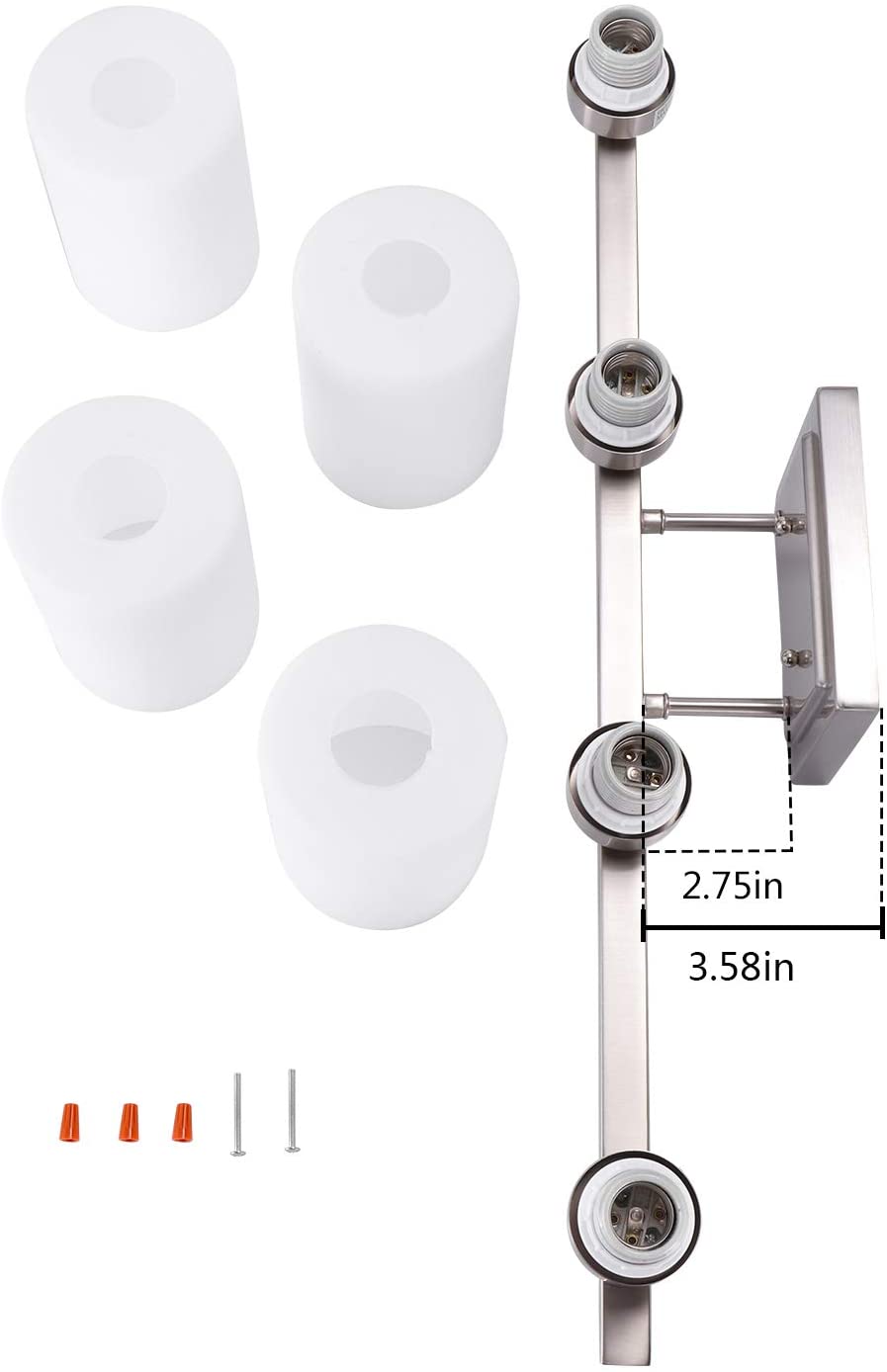 Luminaire de salle de bain au-dessus du miroir, lampe de vanité de salle de bain, applique murale intérieure E26, luminaires de salle de bain avec finition en nickel brossé et abat-jour en verre givré blanc (ampoules non incluses) 