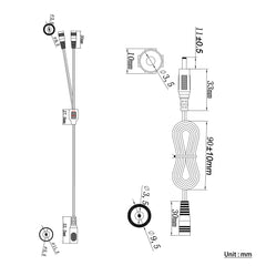 5.2X2.1 Female to 2 port 3.5 X 1.35 Male DC extension cords.