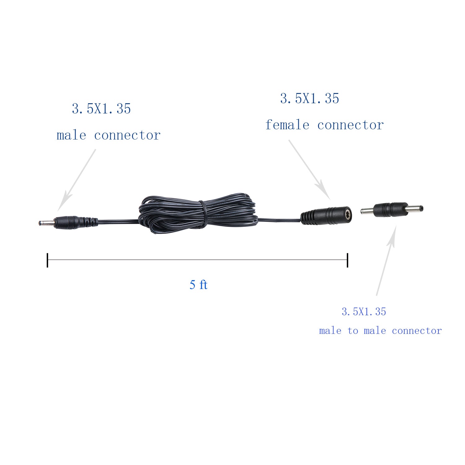 Connecteur CC 3,5 x 1,35 pour barre lumineuse de cuisine, cordons noirs (4 paquets) 