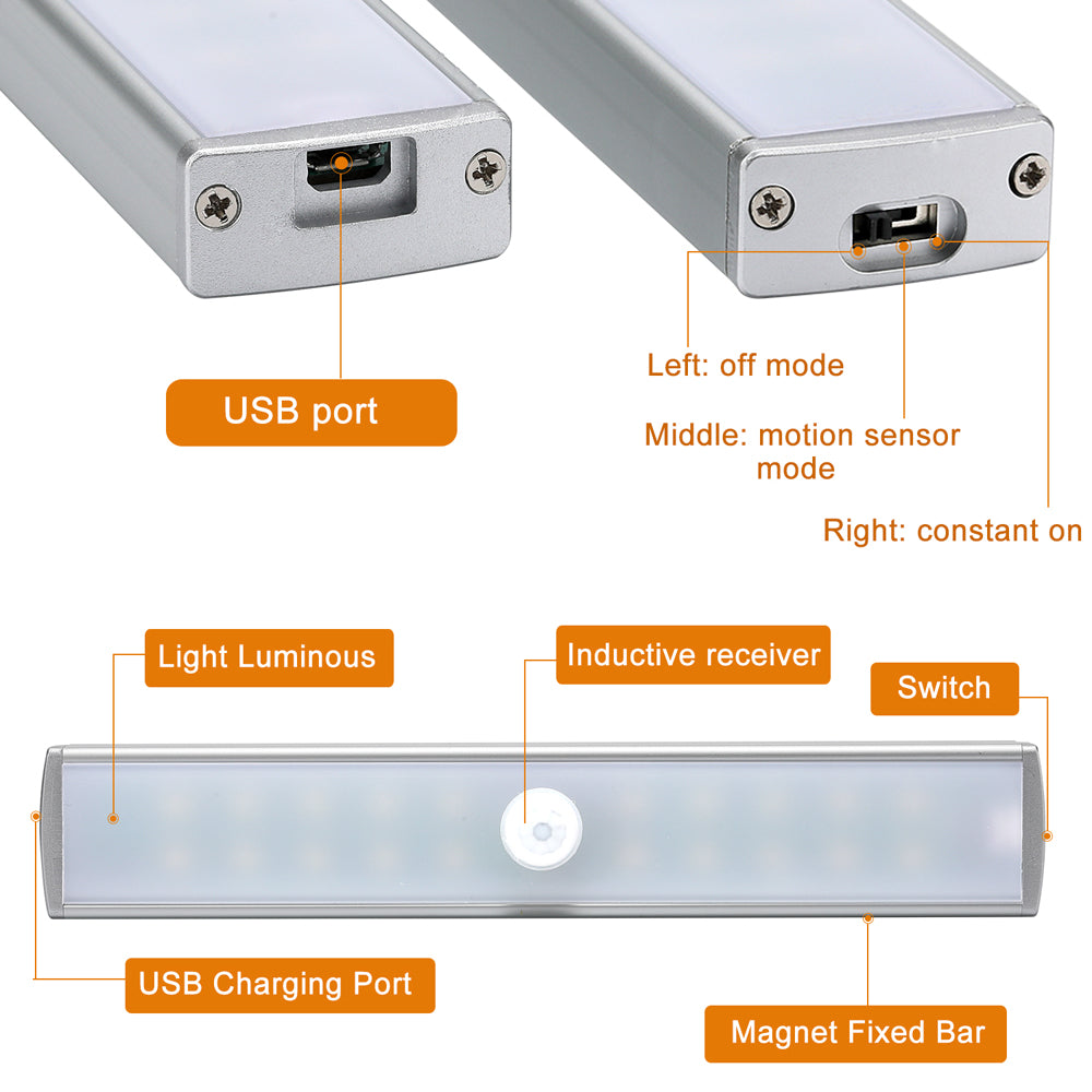 Lampe LED rechargeable par USB pour placard, détecteur de mouvement, veilleuse, 20 LED pour placard, garde-robe, escaliers